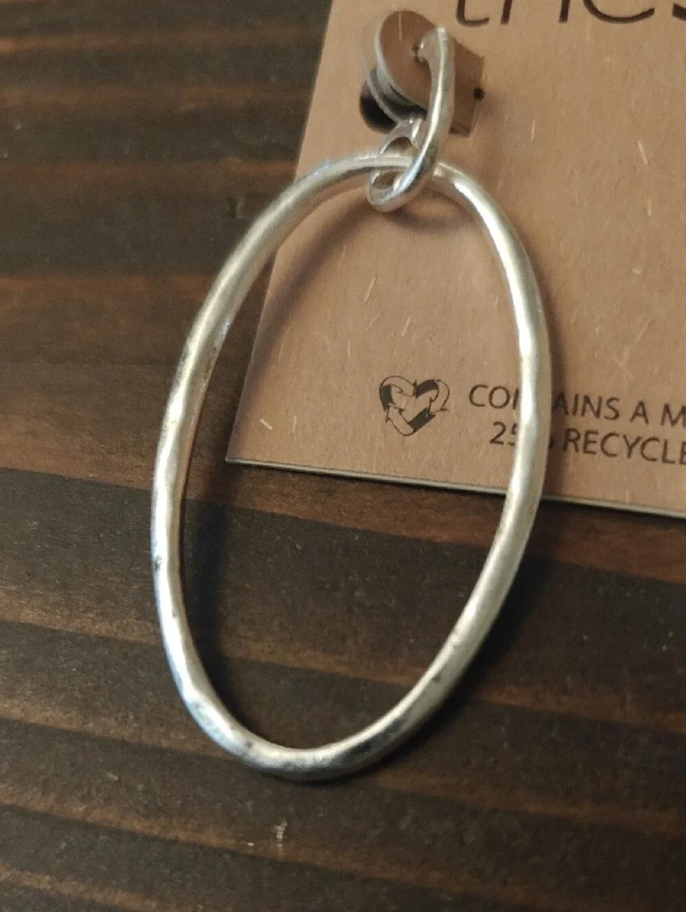 The Sak Silver Hammered Open Oval Drop Earrings D02 6726